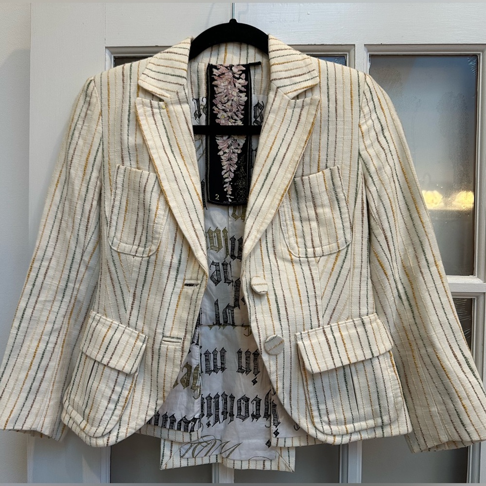 Vintage L.A.M.B. Y2K Punk Grunge Ska Striped Blazer Jacket Gwen Stefani Size 2